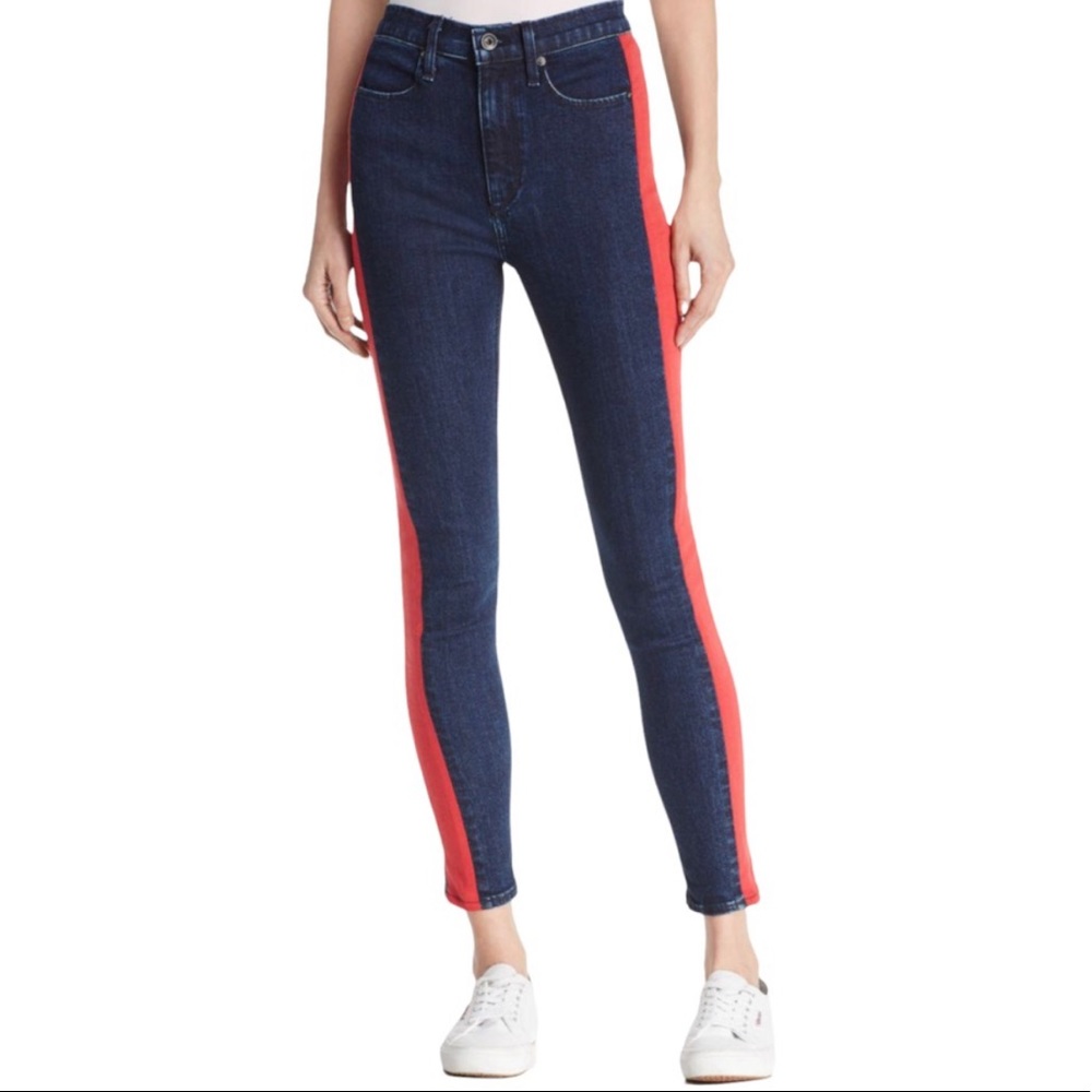 NWOT Rag & Bone Mazie Cropped skinny jeans blue red side stripe size 25